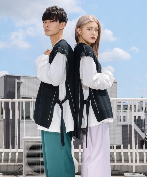 Ellno Loset（エルノロゼット）の「ニットベスト×ロンＴセット（ニット/セーター・メンズ・ブラック・MEDIUM/LARGE）」の13枚目の写真