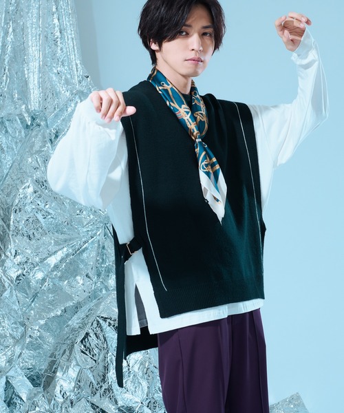 Ellno Loset（エルノロゼット）の「ニットベスト×ロンＴセット（ニット/セーター・メンズ・ブラック・MEDIUM/LARGE）」の18枚目の写真