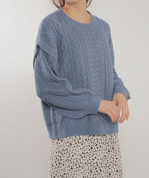 Honeys（ハニーズ）の「ケーブル編ニット（ニット/セーター・レディース・ライトグリーン/ベージュ/モカ/アイボリー/ブルー系その他/オレンジ・L/LL/S/M）」の5枚目の写真