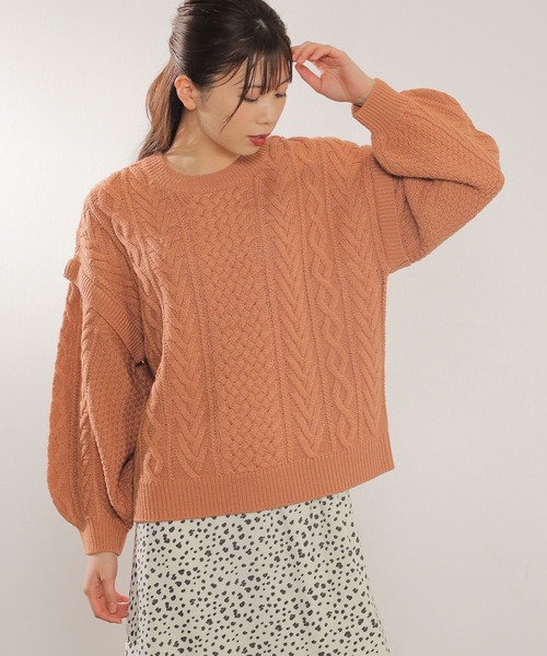 Honeys（ハニーズ）の「ケーブル編ニット（ニット/セーター・レディース・ライトグリーン/ベージュ/モカ/アイボリー/ブルー系その他/オレンジ・L/LL/S/M）」の6枚目の写真