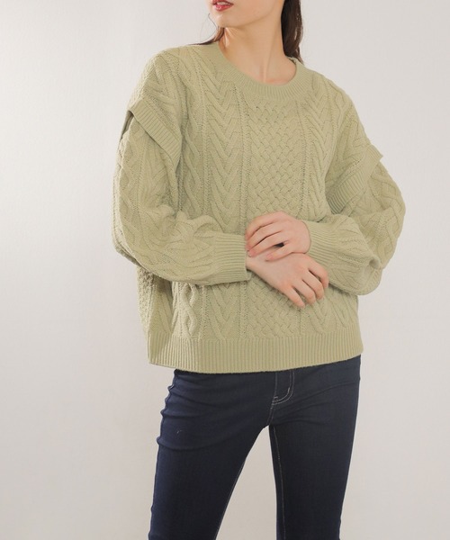 Honeys（ハニーズ）の「ケーブル編ニット（ニット/セーター・レディース・ライトグリーン/ベージュ/モカ/アイボリー/ブルー系その他/オレンジ・L/LL/S/M）」の4枚目の写真