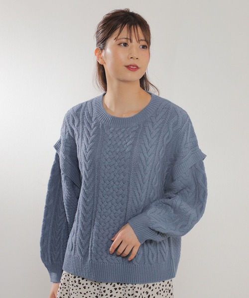 Honeys（ハニーズ）の「ケーブル編ニット（ニット/セーター・レディース・ライトグリーン/ベージュ/モカ/アイボリー/ブルー系その他/オレンジ・L/LL/S/M）」の21枚目の写真