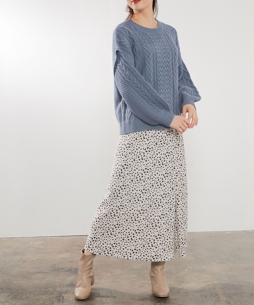 Honeys（ハニーズ）の「ケーブル編ニット（ニット/セーター・レディース・ライトグリーン/ベージュ/モカ/アイボリー/ブルー系その他/オレンジ・L/LL/S/M）」の9枚目の写真