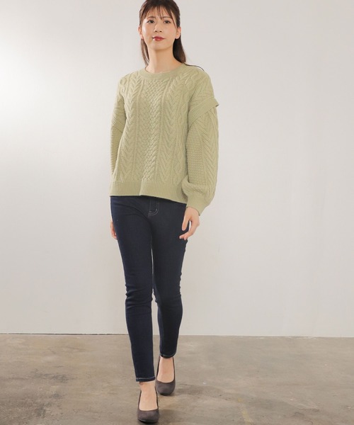 Honeys（ハニーズ）の「ケーブル編ニット（ニット/セーター・レディース・ライトグリーン/ベージュ/モカ/アイボリー/ブルー系その他/オレンジ・L/LL/S/M）」の17枚目の写真