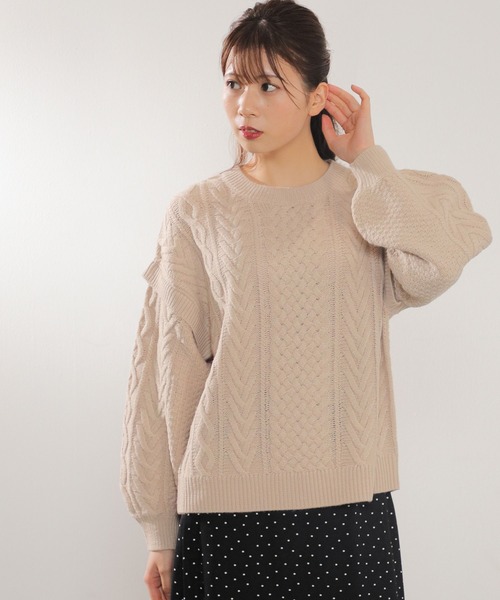 Honeys（ハニーズ）の「ケーブル編ニット（ニット/セーター・レディース・ライトグリーン/ベージュ/モカ/アイボリー/ブルー系その他/オレンジ・L/LL/S/M）」の8枚目の写真