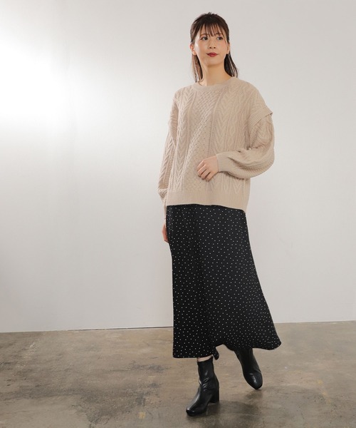 Honeys（ハニーズ）の「ケーブル編ニット（ニット/セーター・レディース・ライトグリーン/ベージュ/モカ/アイボリー/ブルー系その他/オレンジ・L/LL/S/M）」の13枚目の写真