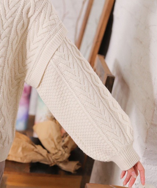 Honeys（ハニーズ）の「ケーブル編ニット（ニット/セーター・レディース・ライトグリーン/ベージュ/モカ/アイボリー/ブルー系その他/オレンジ・L/LL/S/M）」の22枚目の写真