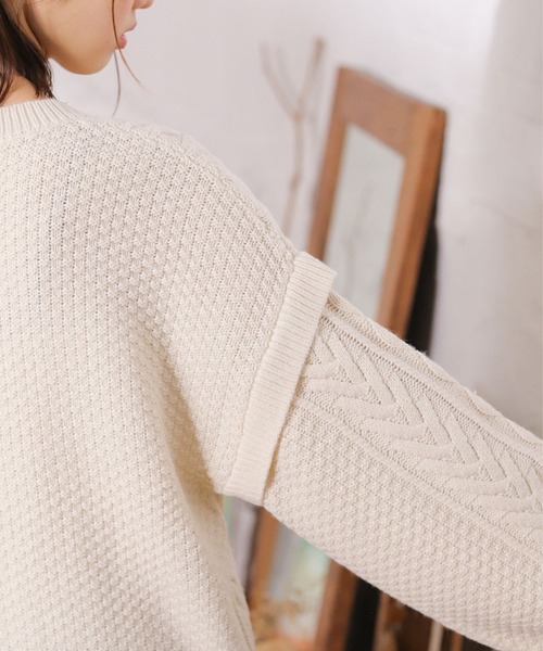 Honeys（ハニーズ）の「ケーブル編ニット（ニット/セーター・レディース・ライトグリーン/ベージュ/モカ/アイボリー/ブルー系その他/オレンジ・L/LL/S/M）」の10枚目の写真