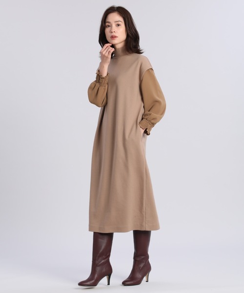 INED（イネド）の「ウールジャージドッキングワンピース（ワンピース・レディース・キャメル/ブラック・9号）」の14枚目の写真