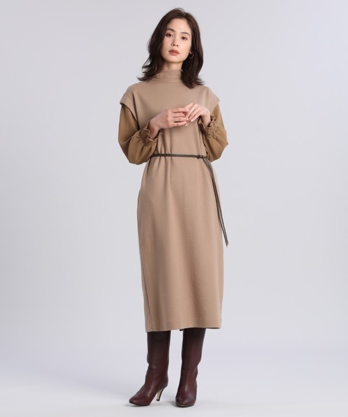INED（イネド）の「ウールジャージドッキングワンピース（ワンピース・レディース・キャメル/ブラック・9号）」の15枚目の写真