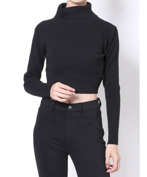 EVRIS（エヴリス）の「タートルショートリブニットトップス（ニット/セーター・レディース・ホワイト/ブラック/パープル/カーキ・FREE）」の3枚目の写真