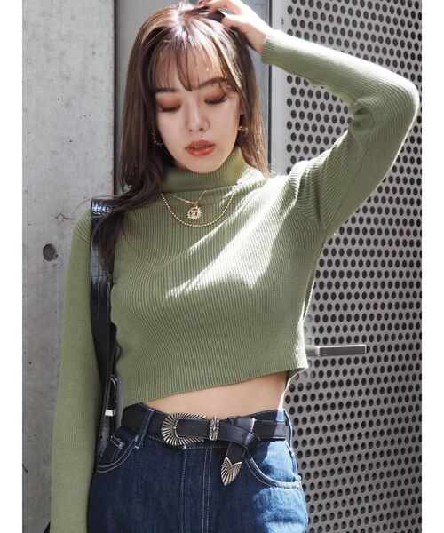 EVRIS（エヴリス）の「タートルショートリブニットトップス（ニット/セーター・レディース・ホワイト/ブラック/パープル/カーキ・FREE）」の22枚目の写真