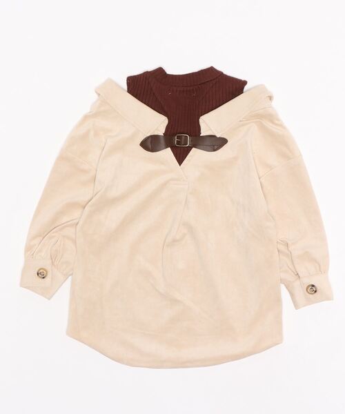 X-girl Stages（エックスガールステージス）の「肩開きシャツワンピース（シャツワンピース・キッズ・ベージュ/ライトピンク・90cm/110cm/100cm/120cm/130cm/140cm）」の3枚目の写真