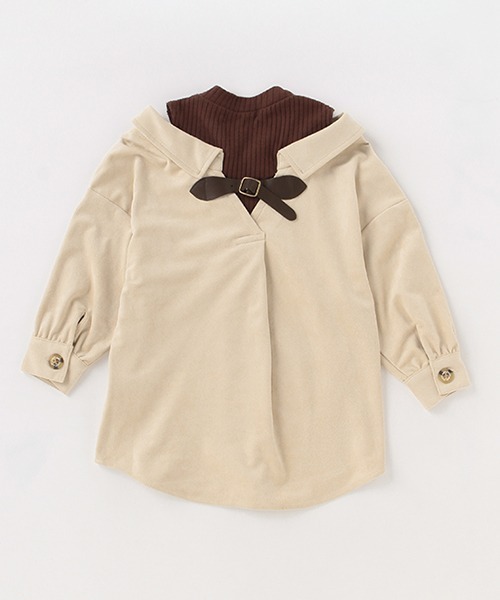 X-girl Stages（エックスガールステージス）の「肩開きシャツワンピース（シャツワンピース・キッズ・ベージュ/ライトピンク・90cm/110cm/100cm/120cm/130cm/140cm）」の4枚目の写真