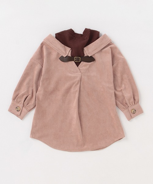 X-girl Stages（エックスガールステージス）の「肩開きシャツワンピース（シャツワンピース・キッズ・ベージュ/ライトピンク・90cm/110cm/100cm/120cm/130cm/140cm）」の5枚目の写真