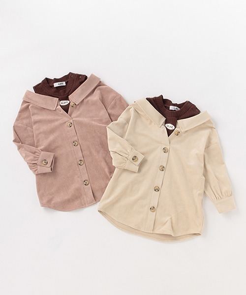 X-girl Stages（エックスガールステージス）の「肩開きシャツワンピース（シャツワンピース・キッズ・ベージュ/ライトピンク・90cm/110cm/100cm/120cm/130cm/140cm）」の11枚目の写真