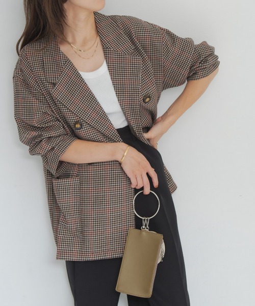 女性らしさが際立つ】チェックダブルジャケット（テーラードジャケット