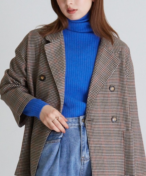ワンダフルワールド テリア 刺繍 ジャケット チェック ワンダフルワールド ブルー系チェック テリア刺繍 テリアボタン使い