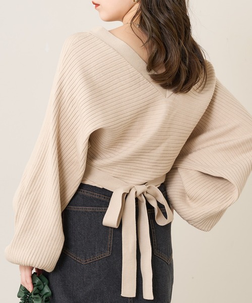 Chico(チコ)の「【新色追加】マルチウェイカシュクールリブカーデ(カーディガン/ボレロ・レディース・ライトベージュ/ライトグレー/グレー・FREE)」の3枚目の写真