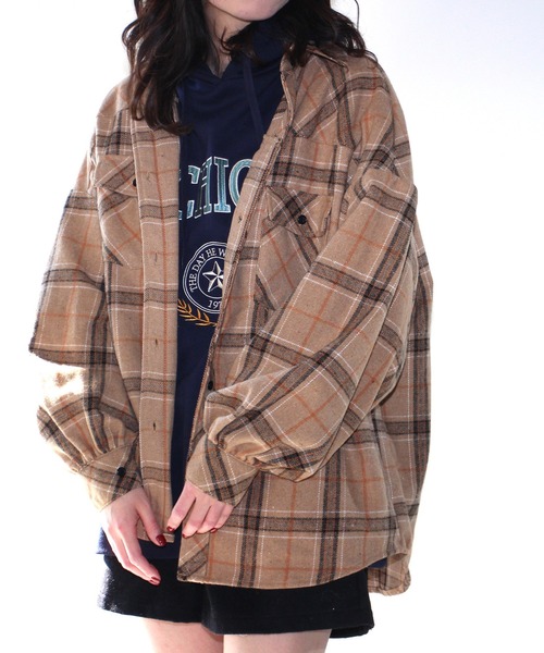one way(ワンウェイ)の「【oneway Jeans】起毛チェックネルシャツ(シャツ/ブラウス・レディース・ベージュ/ブラック/イエロー/ライトブルー・FREE)」の2枚目の写真