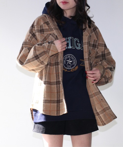 one way(ワンウェイ)の「【oneway Jeans】起毛チェックネルシャツ(シャツ/ブラウス・レディース・ベージュ/ブラック/イエロー/ライトブルー・FREE)」の13枚目の写真