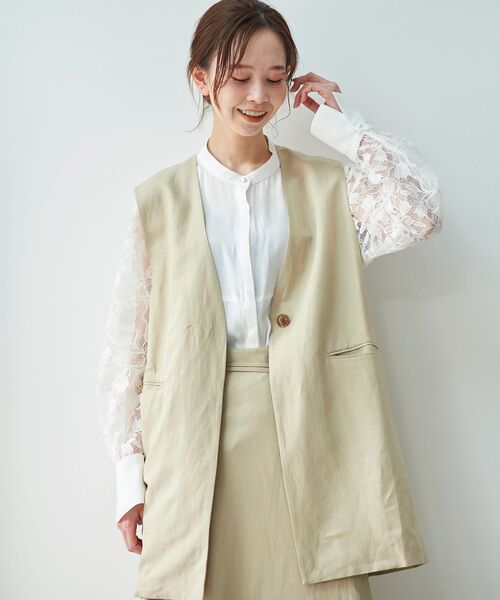 le.coeur blanc（ルクールブラン）の「麻ブレンドロングジレ（ベスト・レディース・ブラック/ベージュ・38）」の10枚目の写真