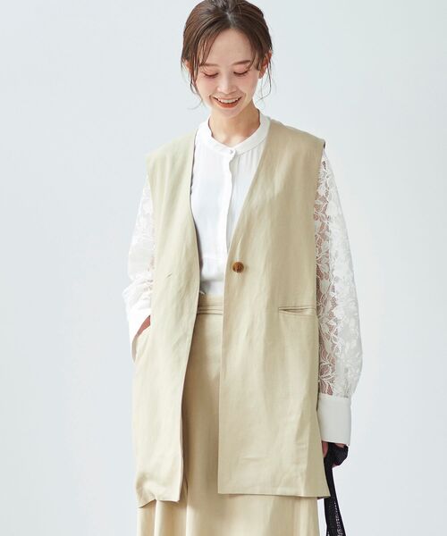 le.coeur blanc（ルクールブラン）の「麻ブレンドロングジレ（ベスト・レディース・ブラック/ベージュ・38）」の6枚目の写真