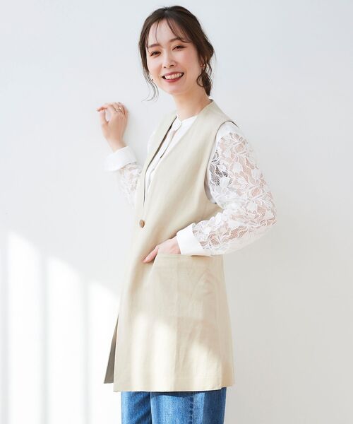 le.coeur blanc（ルクールブラン）の「麻ブレンドロングジレ（ベスト・レディース・ブラック/ベージュ・38）」の13枚目の写真