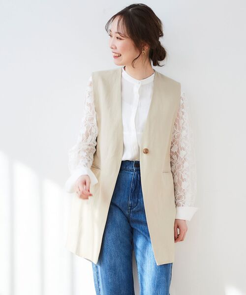 le.coeur blanc（ルクールブラン）の「麻ブレンドロングジレ（ベスト・レディース・ブラック/ベージュ・38）」の15枚目の写真