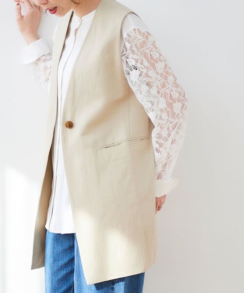 le.coeur blanc（ルクールブラン）の「麻ブレンドロングジレ（ベスト・レディース・ブラック/ベージュ・38）」の5枚目の写真