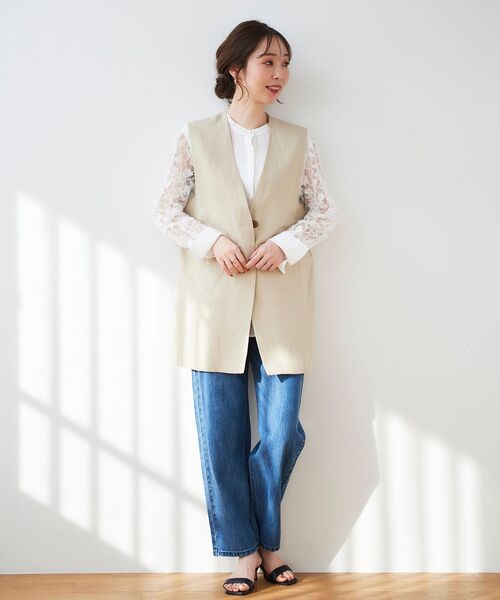 le.coeur blanc（ルクールブラン）の「麻ブレンドロングジレ（ベスト・レディース・ブラック/ベージュ・38）」の18枚目の写真