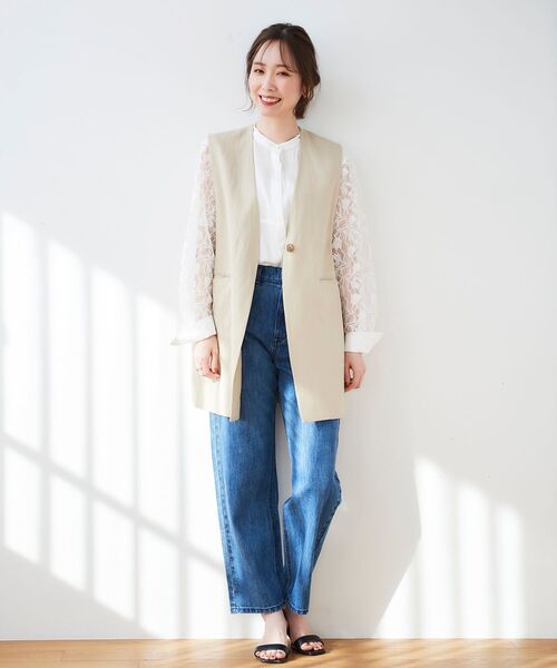 le.coeur blanc（ルクールブラン）の「麻ブレンドロングジレ（ベスト・レディース・ブラック/ベージュ・38）」の21枚目の写真