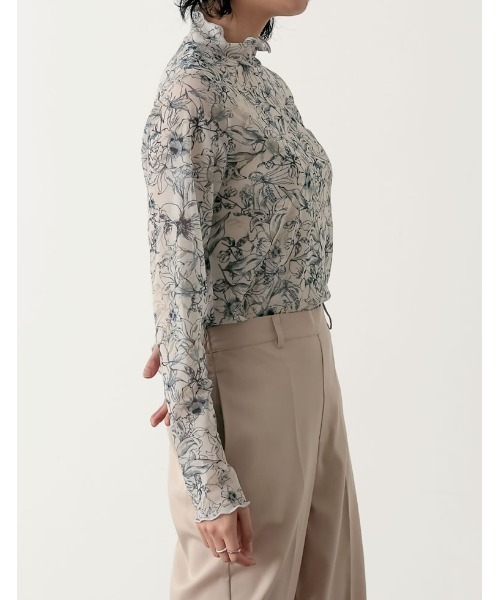 Re:EDIT（リエディ）の「[神山まりあさん着用]フラワープリントチュールネットトップス（Tシャツ/カットソー・レディース・ベージュ/ブルー/チャコールグレー・LARGE/MEDIUM）」の16枚目の写真