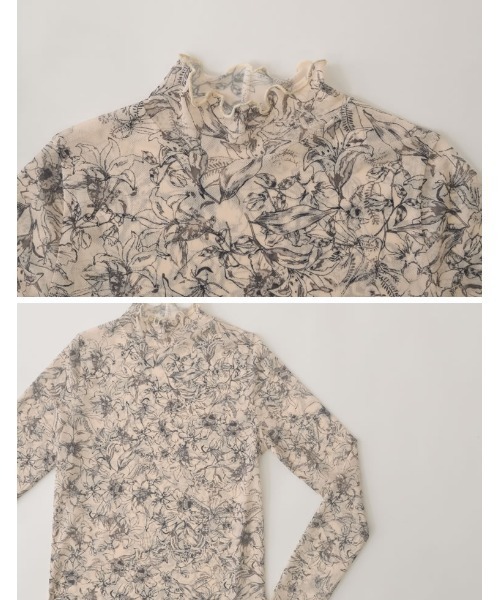 Re:EDIT（リエディ）の「[神山まりあさん着用]フラワープリントチュールネットトップス（Tシャツ/カットソー・レディース・ベージュ/ブルー/チャコールグレー・LARGE/MEDIUM）」の17枚目の写真