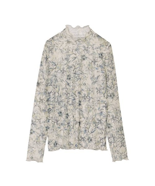 Re:EDIT（リエディ）の「[神山まりあさん着用]フラワープリントチュールネットトップス（Tシャツ/カットソー・レディース・ベージュ/ブルー/チャコールグレー・LARGE/MEDIUM）」の21枚目の写真