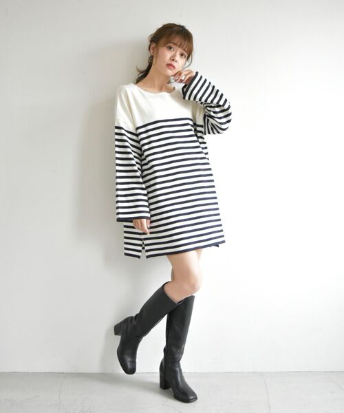 MAJESTIC LEGON（マジェスティックレゴン）の「パネルボーダーニットミニワンピ（ワンピース・レディース・ブラック系その他/ホワイト系その他2/ブルー系その他2/ピンク系その他2・MEDIUM）」の8枚目の写真