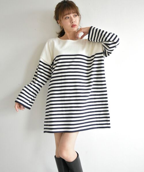 MAJESTIC LEGON（マジェスティックレゴン）の「パネルボーダーニットミニワンピ（ワンピース・レディース・ブラック系その他/ホワイト系その他2/ブルー系その他2/ピンク系その他2・MEDIUM）」の10枚目の写真