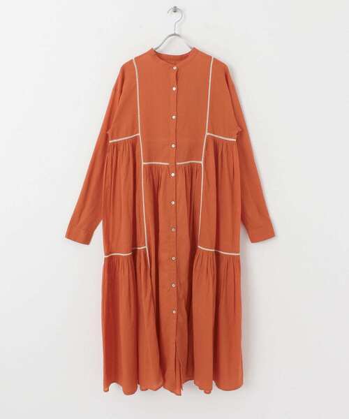 SENSE OF PLACE by URBAN RESEARCH（センスオブプレイスバイアーバンリサーチ）の「インドハシゴレースティアードワンピース（シャツワンピース・レディース・オフホワイト/オレンジ/ブラック・ONE）」の4枚目の写真