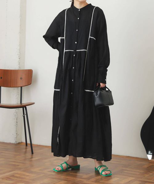 SENSE OF PLACE by URBAN RESEARCH（センスオブプレイスバイアーバンリサーチ）の「インドハシゴレースティアードワンピース（シャツワンピース・レディース・オフホワイト/オレンジ/ブラック・ONE）」の12枚目の写真