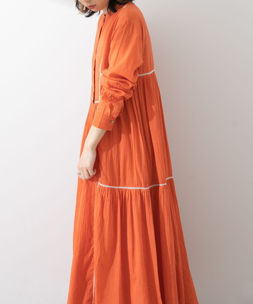 SENSE OF PLACE by URBAN RESEARCH（センスオブプレイスバイアーバンリサーチ）の「インドハシゴレースティアードワンピース（シャツワンピース・レディース・オフホワイト/オレンジ/ブラック・ONE）」の19枚目の写真