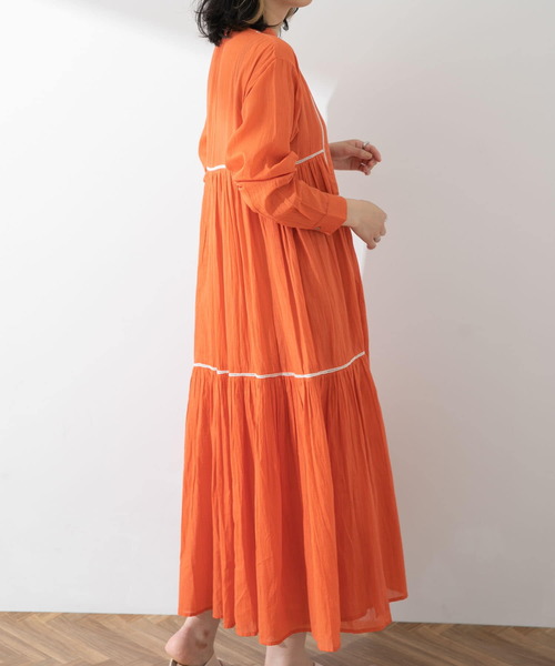 SENSE OF PLACE by URBAN RESEARCH（センスオブプレイスバイアーバンリサーチ）の「インドハシゴレースティアードワンピース（シャツワンピース・レディース・オフホワイト/オレンジ/ブラック・ONE）」の20枚目の写真