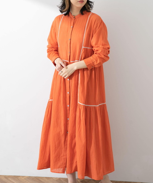 SENSE OF PLACE by URBAN RESEARCH（センスオブプレイスバイアーバンリサーチ）の「インドハシゴレースティアードワンピース（シャツワンピース・レディース・オフホワイト/オレンジ/ブラック・ONE）」の21枚目の写真