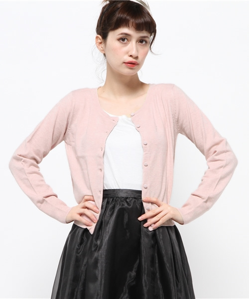 merry jenny(メリージェニー)の「H/G ビスコースクルーカーデ(カーディガン/ボレロ・レディース・ピンク/オフホワイト/ホワイト×レッド/ブラック/ブラック×ホワイト/グレー/ネイビー/ラベンダー・FREE)」の8枚目の写真