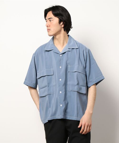 Starting Over（スターティングオーバー）の「ポリステッチングビッグ半袖オープンカラーシャツ（シャツ/ブラウス・メンズ・グリーン/グレー/ブラック/モカ/ホワイト/サックスブルー・M/L）」の6枚目の写真