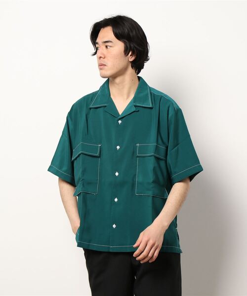 Starting Over（スターティングオーバー）の「ポリステッチングビッグ半袖オープンカラーシャツ（シャツ/ブラウス・メンズ・グリーン/グレー/ブラック/モカ/ホワイト/サックスブルー・M/L）」の5枚目の写真