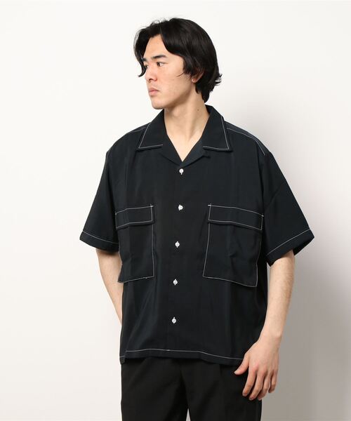 Starting Over（スターティングオーバー）の「ポリステッチングビッグ半袖オープンカラーシャツ（シャツ/ブラウス・メンズ・グリーン/グレー/ブラック/モカ/ホワイト/サックスブルー・M/L）」の2枚目の写真