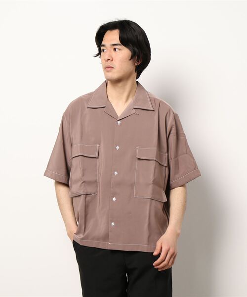 Starting Over（スターティングオーバー）の「ポリステッチングビッグ半袖オープンカラーシャツ（シャツ/ブラウス・メンズ・グリーン/グレー/ブラック/モカ/ホワイト/サックスブルー・M/L）」の4枚目の写真