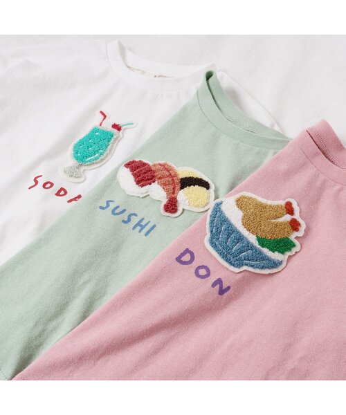 apres les cours（アプレレクール）の「3柄食べ物ワッペンTシャツ（Tシャツ/カットソー・キッズ・ミント/ピンク/オフホワイト・130/80/120/140/90/100/110）」の8枚目の写真
