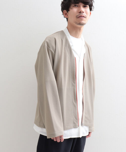 GLOSTER（グロスター）の「【GLOSTER/グロスター】ハニカムメッシュ ジップカーディガン（カーディガン/ボレロ・メンズ・ブラック/ベージュ/ネイビー・LARGE/MEDIUM）」の3枚目の写真