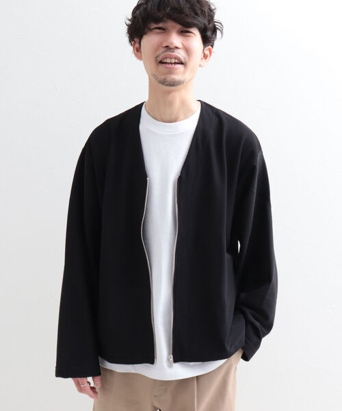 GLOSTER（グロスター）の「【GLOSTER/グロスター】ハニカムメッシュ ジップカーディガン（カーディガン/ボレロ・メンズ・ブラック/ベージュ/ネイビー・LARGE/MEDIUM）」の2枚目の写真